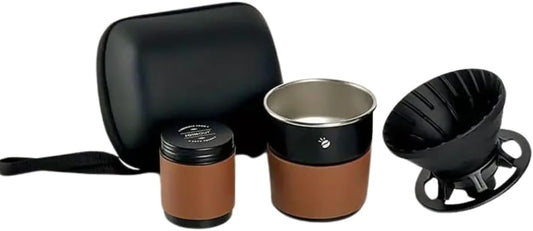 Liying Portable Hand Brew Coffee Set Include a Stainless Steel Cup, Silicone Filter Holder, Coffee Storage Jar and Pouch with 20Pcs of filter paper for Travelling, Camping, Outdoor (Black)