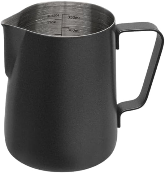 Liying Stainless Steel Milk Frothing Pitcher 350ml - Espresso Steaming Pitcher for Cappuccino, Latte Art, Coffee Machine Accessories Milk Jug Milk Frother Cup, Black
