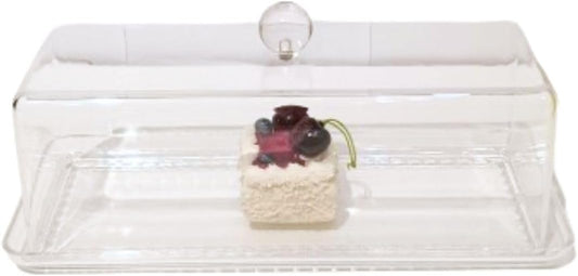 Liying Rectangular Cake Tray With Acrylic Display Cover Lid, Cake Plate Dish, Dessert Holder Tray, Cake Stand, Grain Rectangle Cake Platter, Pastry Base