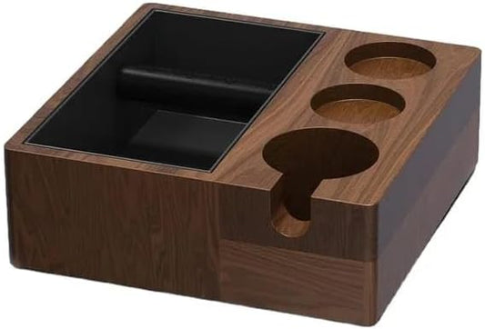 Liying Premium Wooden Espresso Knock Box, 24 x 24 x 8.5 cm, 4-in-1 Tamping Station for coffee shop, barista, home