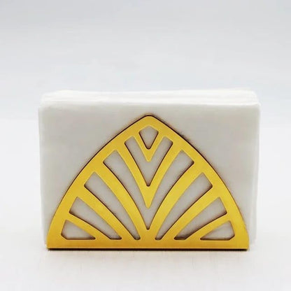Liying Stainless Steel Triangle Napkin Holder, 13cm x 9cm x 4cm, Hollow-out Design for Kitchen, Dining (Gold)