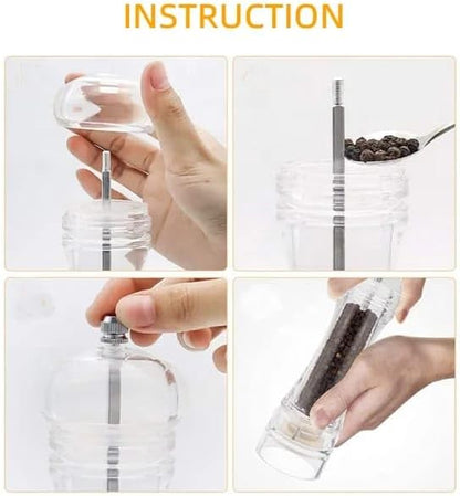 Acrylic Salt and Pepper Mills, Manual Pepper Grinder Set, 18cm x 6cm, Set of 2