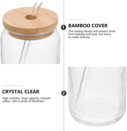 Liying 1Pcs Glass Cups with Bamboo Lids and Glass Straw 400ML Shaped Cups, Beer Mug, Cute Tumbler Cup, Ideal for Iced Coffee, Cocktail