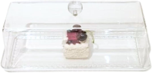 Liying Rectangular Cake Tray With Acrylic Display Cover Lid, Cake Plate Dish, Dessert Holder Tray, Cake Stand, Grain Rectangle Cake Platter, Pastry Base