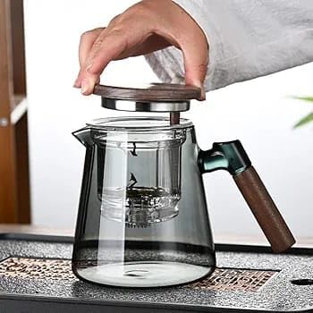 Liying 675ML Glass Teapot with direct strain Infuser and Lid, Stovetop Tea Pot Blooming and Loose Leaf Hand Crafted Kettle for Home, Tea Party, kitchen (Black)