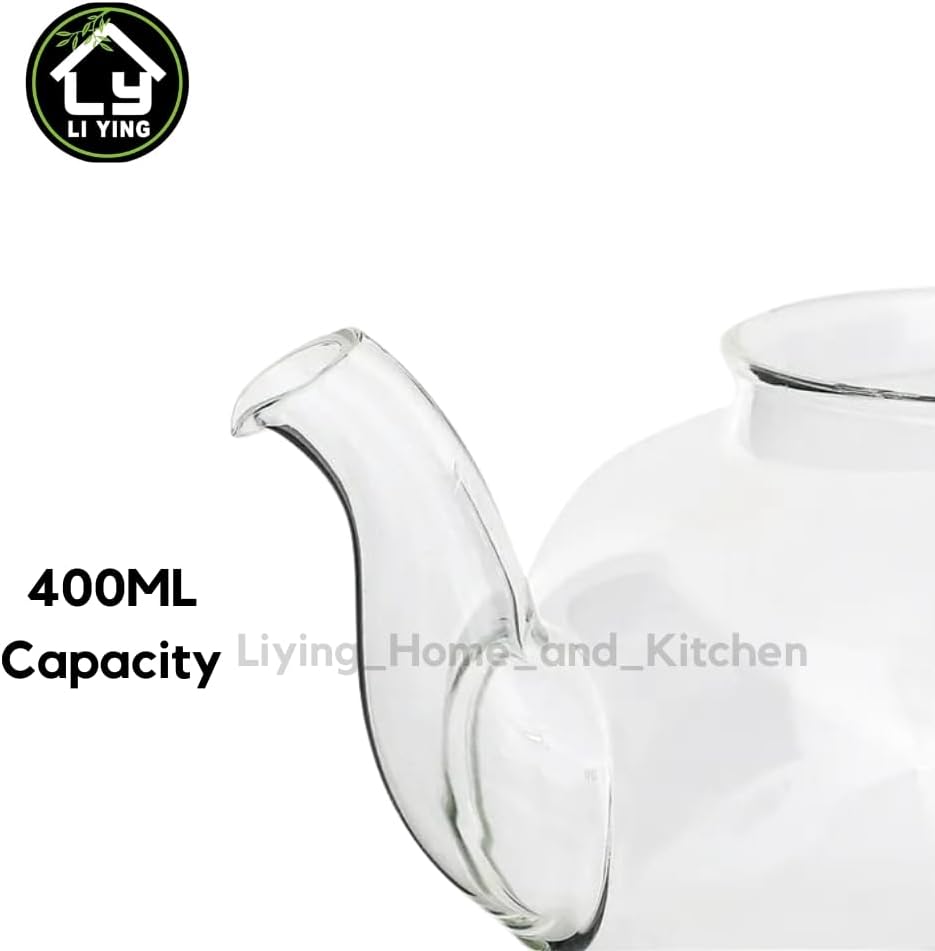 Liying 400ML Pyrex Glass Teapot with Stainless Steel Infuser Lid Stovetop Tea Pot Blooming and Loose Leaf Hand Crafted Kettle for Home Tea Party #1