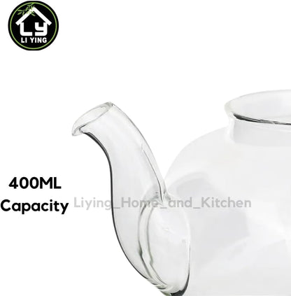Liying 400ML Pyrex Glass Teapot with Stainless Steel Infuser Lid Stovetop Tea Pot Blooming and Loose Leaf Hand Crafted Kettle for Home Tea Party #1