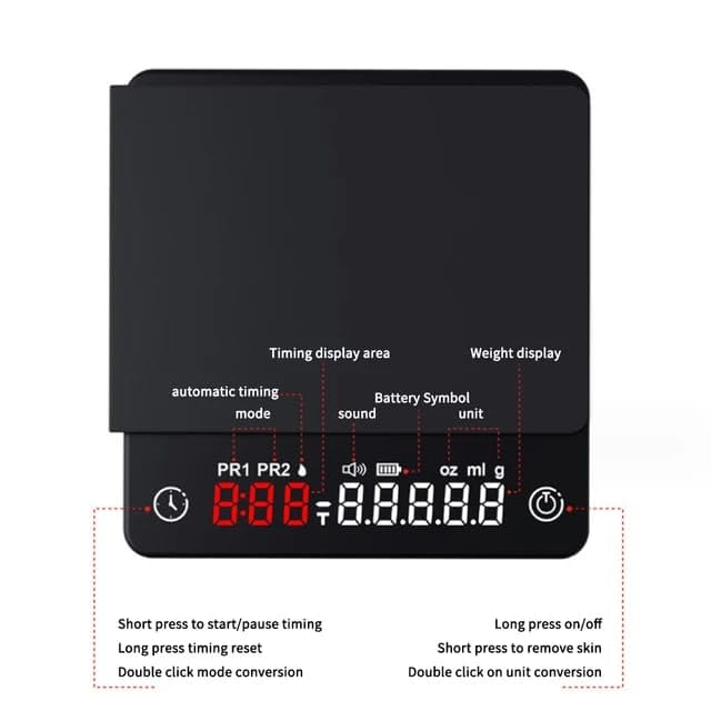 Digital Mini Coffee Scale with Timer, Rechargeable, 2kg/0.1g Precision, Tare Function