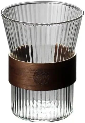 Liying 3Pcs Vintage Coffee Mug, 275ml Glass Cup, Large Wide Mouth Clear Glass Tea Cup Aesthetic Stripe Glassware for Coffee, Tea, beverage