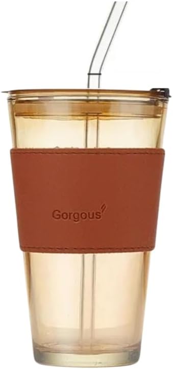 Liying 450ml Glass Coffee Tumbler with Straw and Lid Sealed Carry on, Glass Iced Coffee Cup, Leak-Proof Glass Tumbler Cup, Reusable Smoothie Mugs for Cold & Hot Drinks, Coffee, Tea, Shake (Brown)