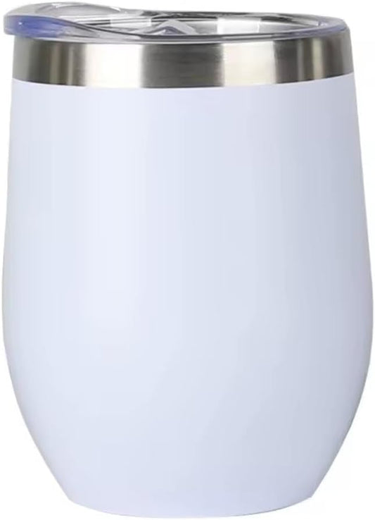 Liying 350ml Insulated Wine Tumbler with Lid Double Wall Vacuum Stainless Steel cup with straw, Coffee Mug Insulated Tumbler Cup for Champaign, Cocktail, Beer (White)