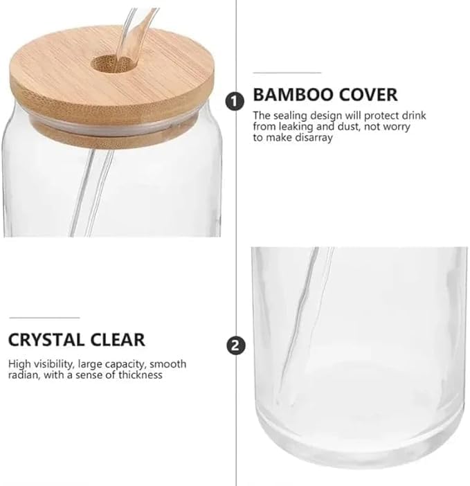 Liying 1Pcs Glass Cups with Bamboo Lids and Glass Straw 525ML Shaped Cups, Beer Mug, Cute Tumbler Cup, Ideal for Iced Coffee, Cocktail