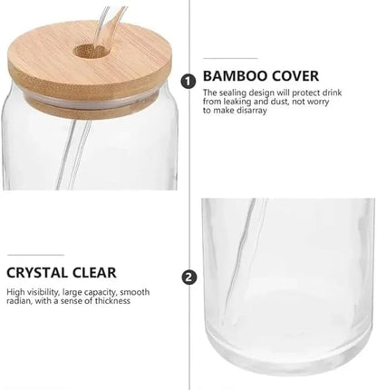 Liying 1Pcs Glass Cups with Bamboo Lids and Glass Straw 525ML Shaped Cups, Beer Mug, Cute Tumbler Cup, Ideal for Iced Coffee, Cocktail