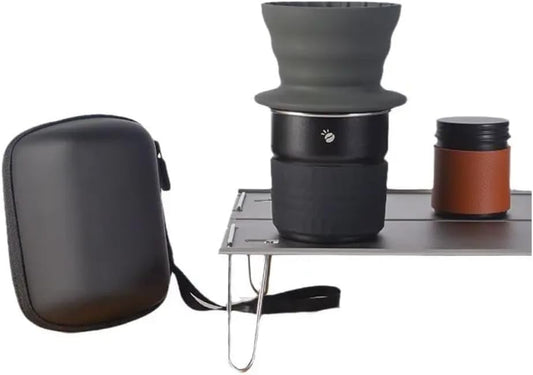 Liying Portable Hand Brew Coffee Set Include a Stainless Steel Cup, Origami Silicone Filter Holder, Coffee Storage Jar and Pouch with 20Pcs of filter paper for Travelling, Camping, Outdoor (Black)