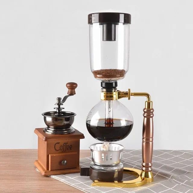 Liying 3cup Tabletop Siphon (Syphon) Coffee Maker with Alcohol Burner, Plastic Coffee Powder Spoon, Filter Cloth and Wooden Stirrer (Black)