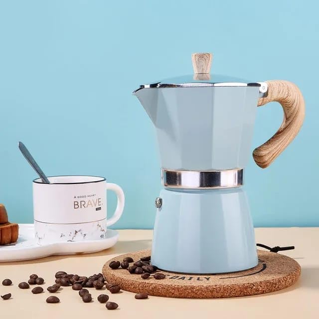 Liying Stovetop Espresso Maker Moka Pot (3cup), Leak-Proof, Perfect for Authentic Cuban & Italian Style Espresso (BLUE)