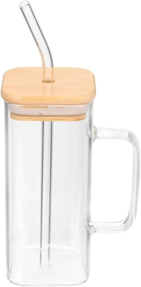 Liying Glass Cups with Lids and Straws, Glass Tumblers with Handles, 450ML Iced Coffee Cups, Drinking Glasses for Cocktails, Tea Cups