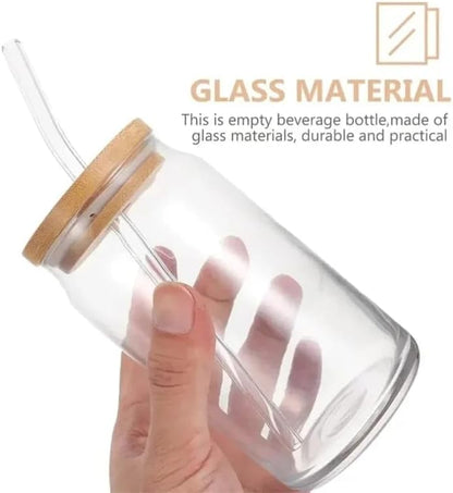 Liying 1Pcs Glass Cups with Bamboo Lids and Glass Straw 400ML Shaped Cups, Beer Mug, Cute Tumbler Cup, Ideal for Iced Coffee, Cocktail