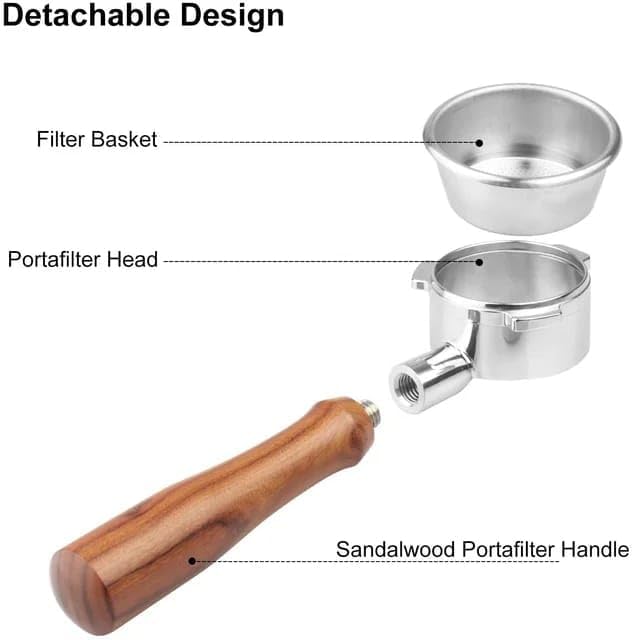 Liying 53mm Bottomless Wooden Handle Portafilter - Authentic Italian Portafilter with one pair Puck Screen with holder