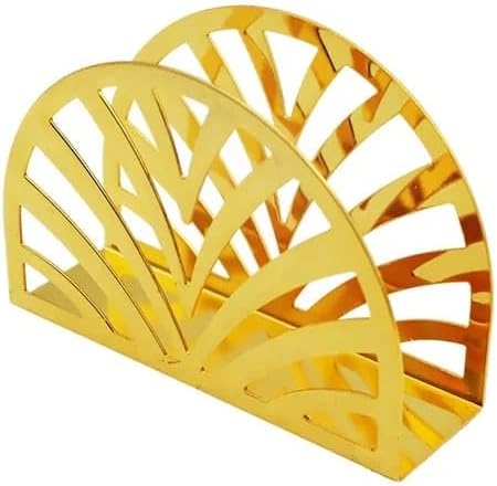 Liying Stainless Steel Curved Napkin Holder, 13cm x 9cm x 4cm, Hollow-out Design for Kitchen, Home, Restaurant (Gold)