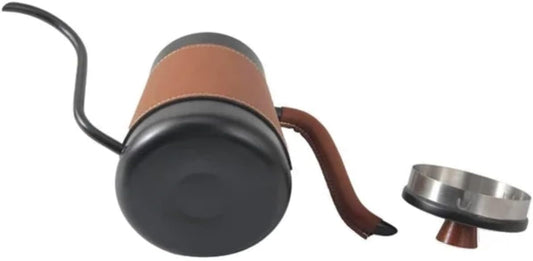 Liying 400ml Stainless Steel Gooseneck Kettle with Beef skin Cover, Drip Coffee Kettle for Home, Camping, Kitchen, Coffee Shop