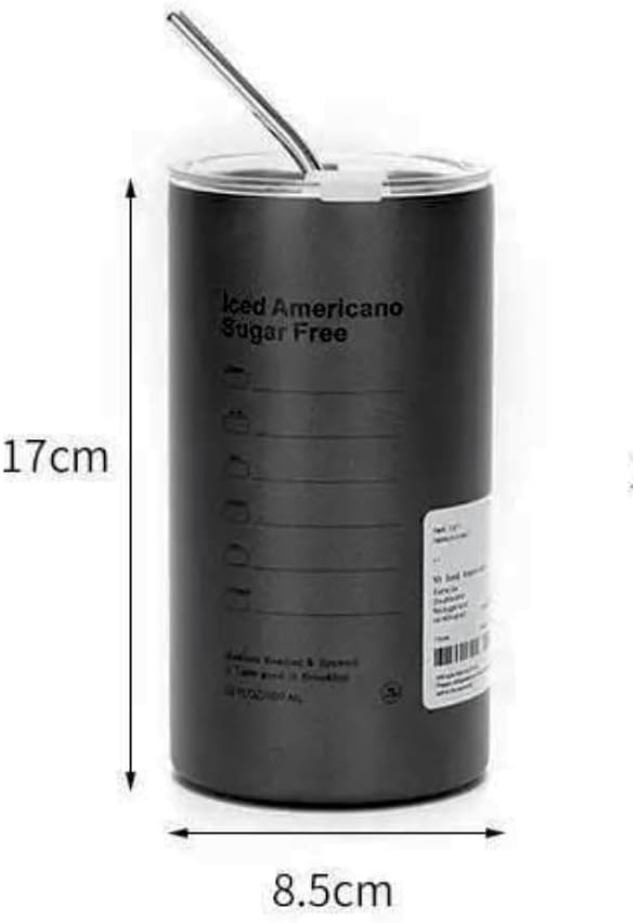 Liying 500ml Stainless Steel Coffee Tumbler with Straw and Lid Sealed Carry on, Iced Coffee Cup, Leak-Proof Tumbler Cup, Reusable Smoothie Mugs for Cold & Hot Drinks, Coffee, Tea (Black)