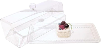 Liying Rectangular Cake Tray With Acrylic Display Cover Lid, Cake Plate Dish, Dessert Holder Tray, Cake Stand, Grain Rectangle Cake Platter, Pastry Base