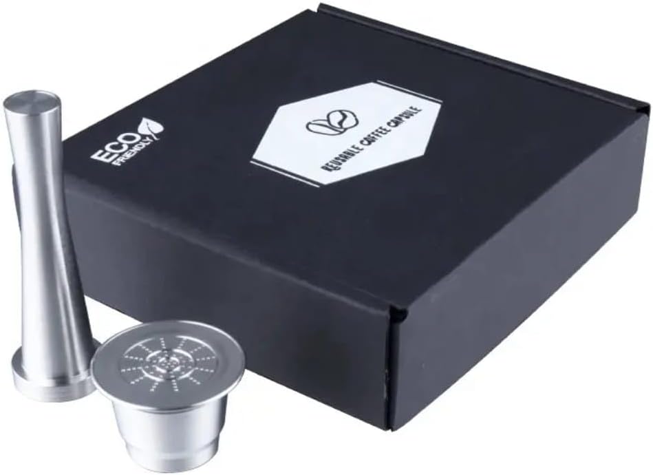 Liying Stainless Steel Coffee Capsules Reusable Filter Reusable Coffee Capsule Set - Includes Individual Capsules, Powder Press Hammer, Spoon Brush Ideal for home and cafe use.