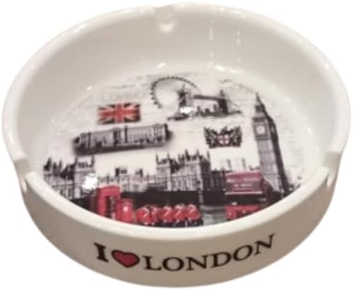 Liying London Iconic Location Designed Ceramic Glass Ashtray for Home Office Outdoor Decorative, Clear Tabletop Ashtray for Cigarettes (10cmx11cmx3cm)