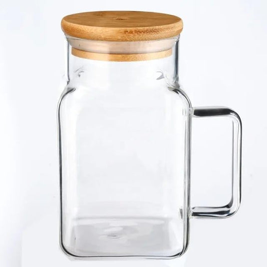 Liying 500ml Mug with Bamboo Lid and Glass Straw Set of 1 with Wide Mouth Reusable Drinking Glasses,Boba Cup, Smoothie Tumbler, Iced Coffee Cup, Travel Mug