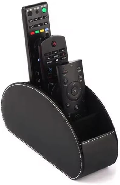 Remote Control Holder, 5 Compartments, PU Leather, Desktop Organiser, Black