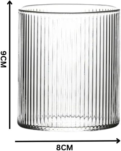 Liying 4Pcs Vintage Coffee Mug, 300ml Glass Cup, Large Wide Mouth Clear Glass Tea Cup Aesthetic Stripe Glassware for Coffe, Tea, Dessert, Beverage #1