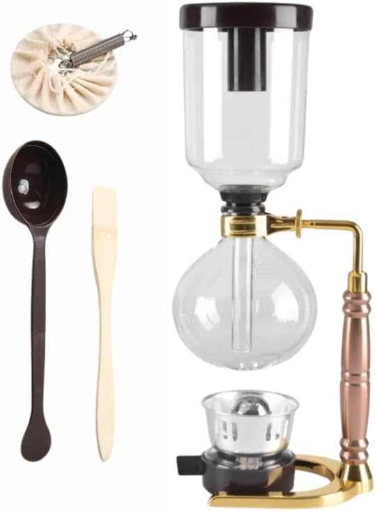 Liying 3cup Tabletop Siphon (Syphon) Coffee Maker with Alcohol Burner, Plastic Coffee Powder Spoon, Filter Cloth and Wooden Stirrer (Black)