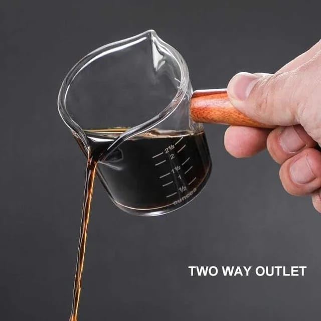 Liying 2Pcs Espresso Measuring Cup and Espresso Shot Glass with Wooden Handle and Double Spouts as Espresso Accessories for Coffee Milk Honey