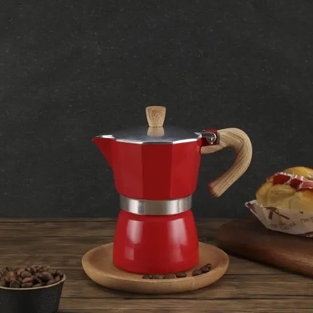 Liying Stovetop Espresso Maker Moka Pot (3cup), Leak-Proof, Perfect for Authentic Cuban & Italian Style Espresso (RED)