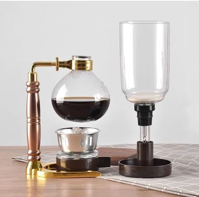 Liying 3cup Tabletop Siphon (Syphon) Coffee Maker with Alcohol Burner, Plastic Coffee Powder Spoon, Filter Cloth and Wooden Stirrer (Black)