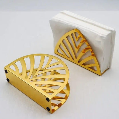 Liying Stainless Steel Curved Napkin Holder, 13cm x 9cm x 4cm, Hollow-out Design for Kitchen, Home, Restaurant (Gold)