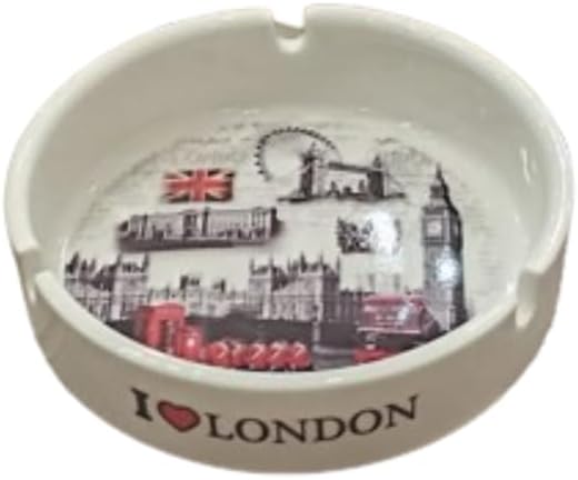 Liying London Iconic Location Designed Ceramic Glass Ashtray for Home Office Outdoor Decorative, Clear Tabletop Ashtray for Cigarettes (10cmx11cmx3cm)