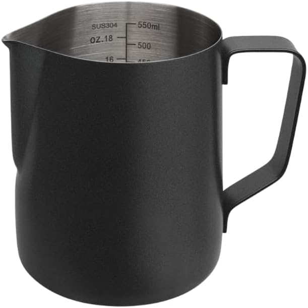 Liying Stainless Steel Milk Frothing Pitcher 550ml - Espresso Steaming Pitcher for Cappuccino, Latte Art, Coffee Machine Accessories Milk Jug Milk Frother Cup, Black