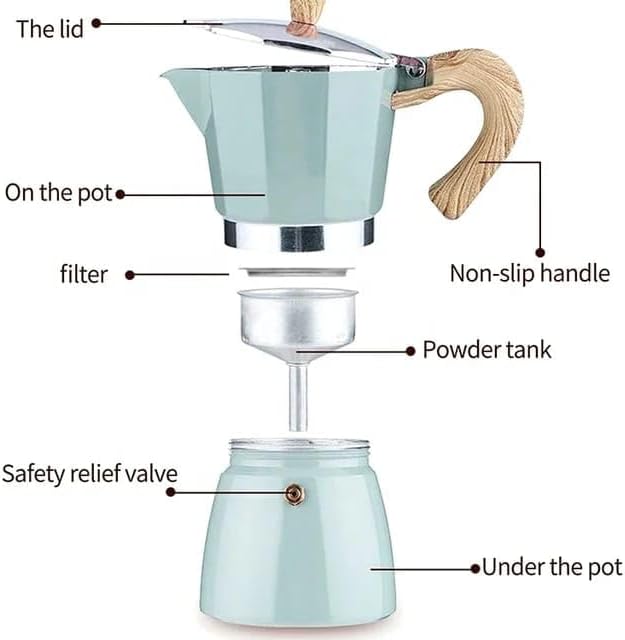 Liying Stovetop Espresso Maker Moka Pot (3cup), Leak-Proof, Perfect for Authentic Cuban & Italian Style Espresso (BLUE)