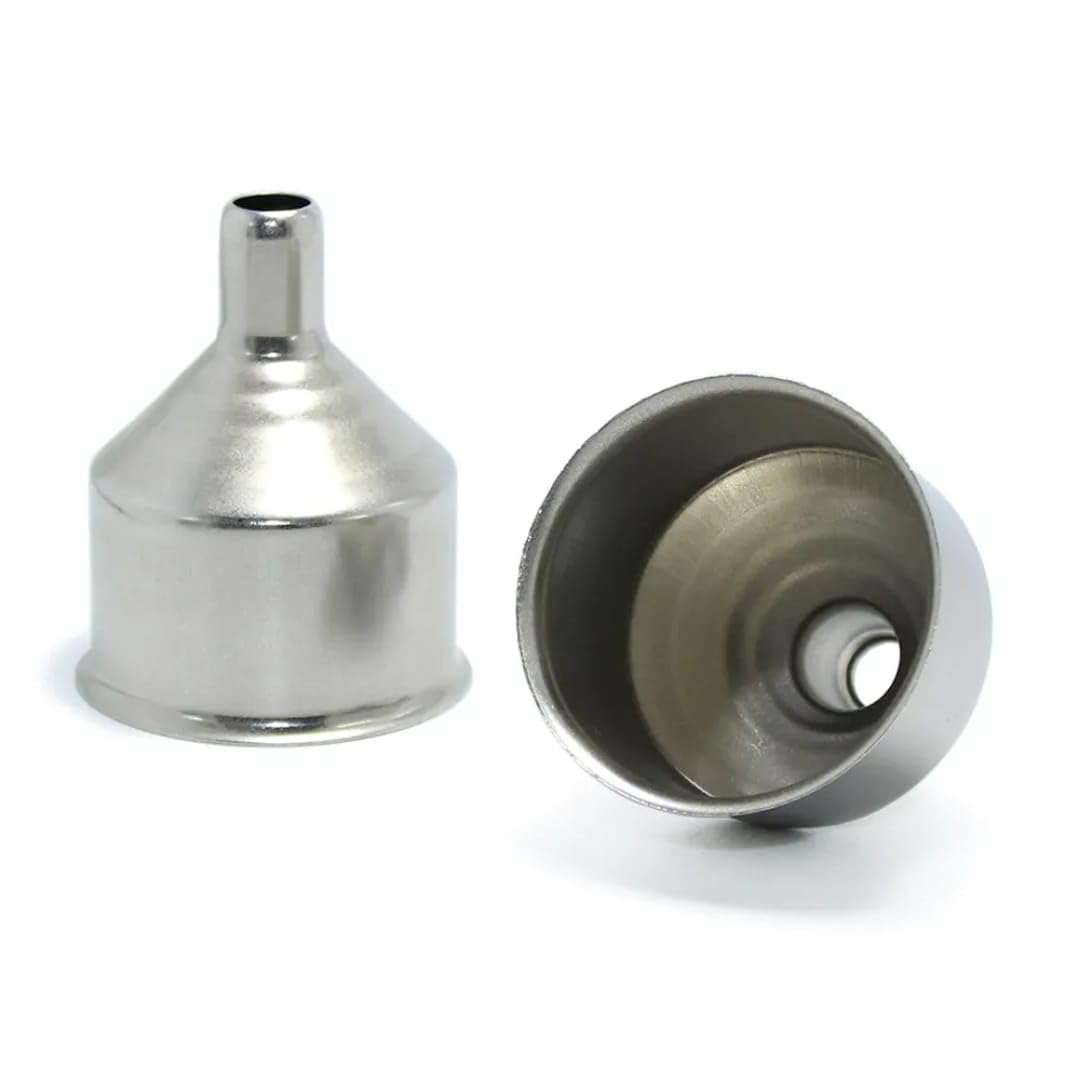 Liying 2pcs Stainless Steel Funnel for Flasks, Small Metal Funnel for Filling Drinking Liquor Flask, Transferring Oil, Juice, Milk, Attached Screw-On Cap