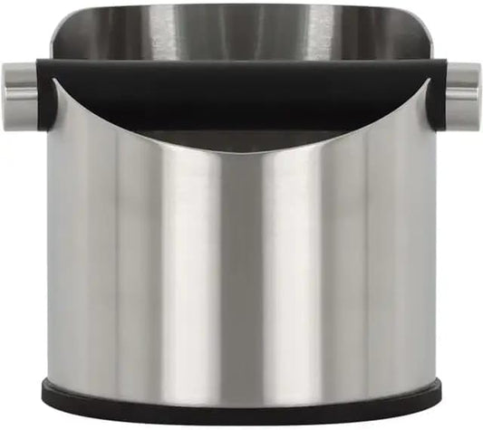 Liying Stainless Steel Espresso Knock Box (Round) Container Waste Bin Coffee Tools for Barista and Non-slip Base (Silver)