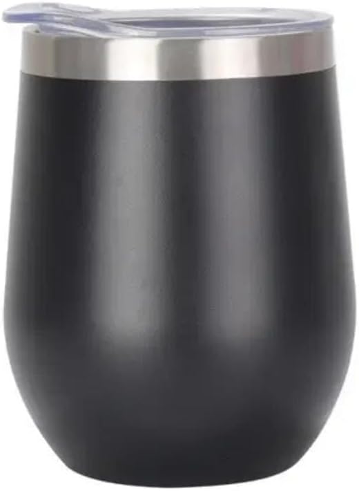 Liying 350ml Insulated Wine Tumbler with Lid Double Wall Vacuum Stainless Steel Wine Glass Coffee Mug Insulated Tumbler Cup for Champaign, Cocktail, Beer (Black)