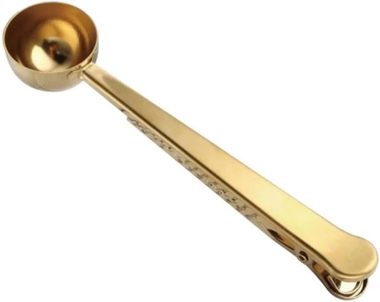 Liying Coffee Scoop Clip Stainless Steel Tablespoon Coffee Spoon With long handle Multifunction Sealing Bag Clip For Tea, Coffee, Protein Powder, Instant Drinks (Gold)