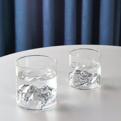 Liying 3Pcs Mountain Design Coffee Mug, 150ml Glass Cup, Large Wide Mouth Clear Glass Tea Cup Aesthetic Stripe Glassware for Coffee, Tea, Dessert, Beverage