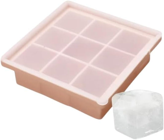 Liying Reusable 4cm Ice Cube Trays, Easy Release Silicone Square Ice Sphere Tray with Lids & Funnel for Whiskey, Cocktails (9 Square Ice Cube in 1 Tray)