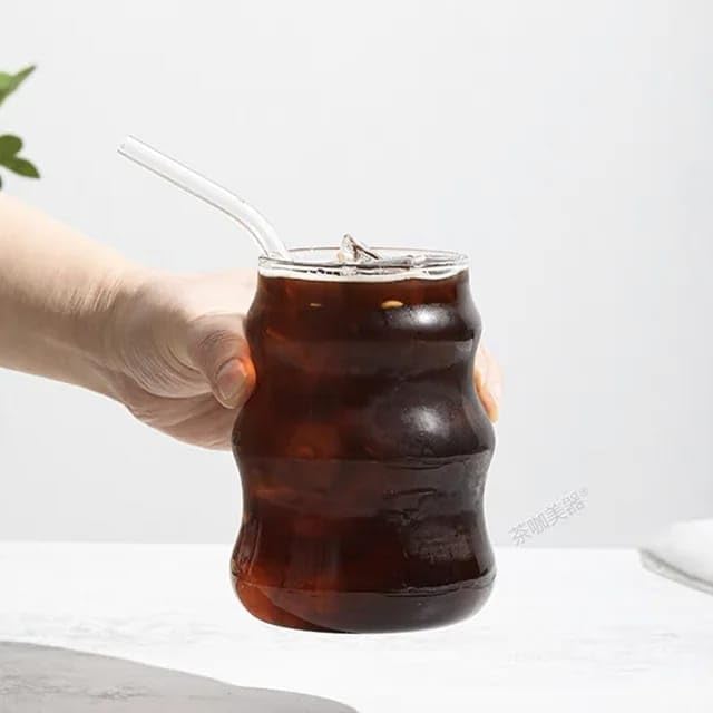 Liying 1Pcs Wave Design Glass Cup 500ML Shaped Cups, Beer Mug, Cute Tumbler Cup, Ideal for Iced tea & Coffee, Cocktail #1