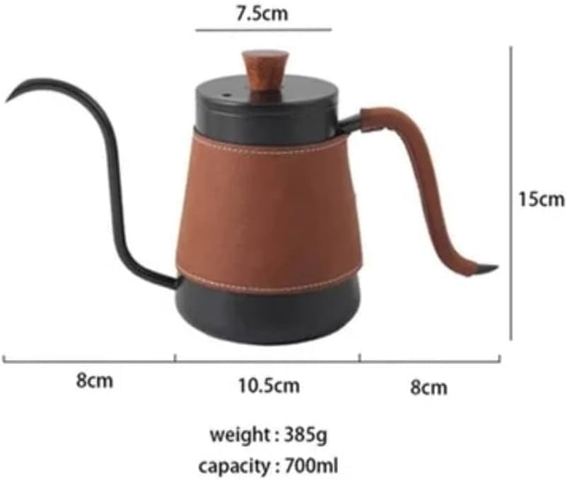 Liying 700ml Stainless Steel Gooseneck Kettle with Beef Skin Cover, Drip Coffee Kettle