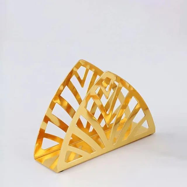 Liying Stainless Steel Triangle Napkin Holder, 13cm x 9cm x 4cm, Hollow-out Design for Kitchen, Dining (Gold)