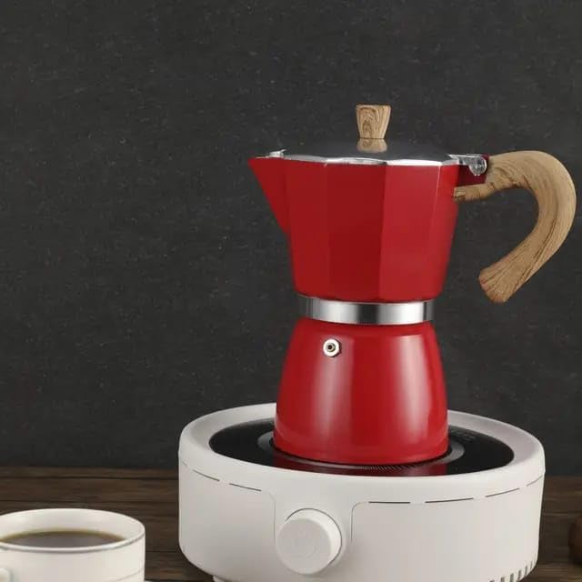 Liying Stovetop Espresso Maker Moka Pot (3cup), Leak-Proof, Perfect for Authentic Cuban & Italian Style Espresso (RED)
